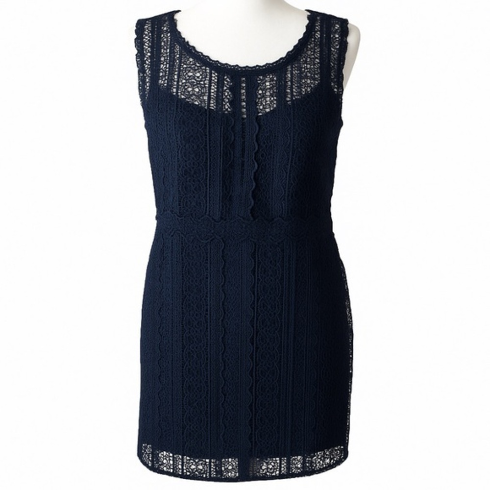 Aqua Crochet Patterned Navy Sleeveless Mini Dress – Size M